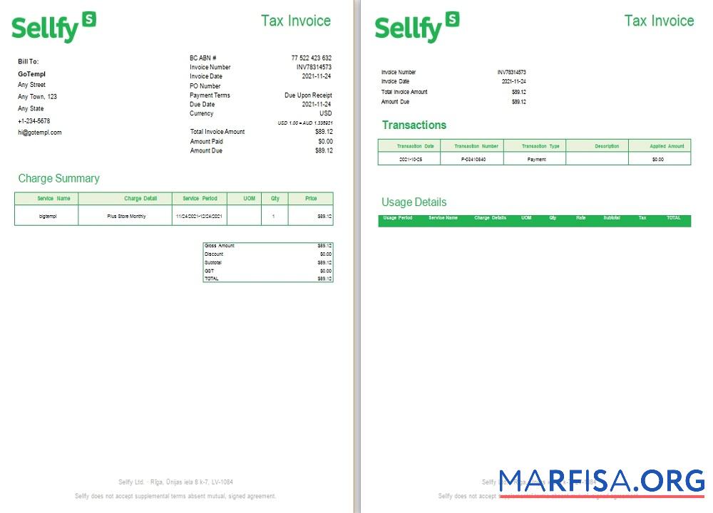 Printable Latvia Sellfy tax invoice sample
